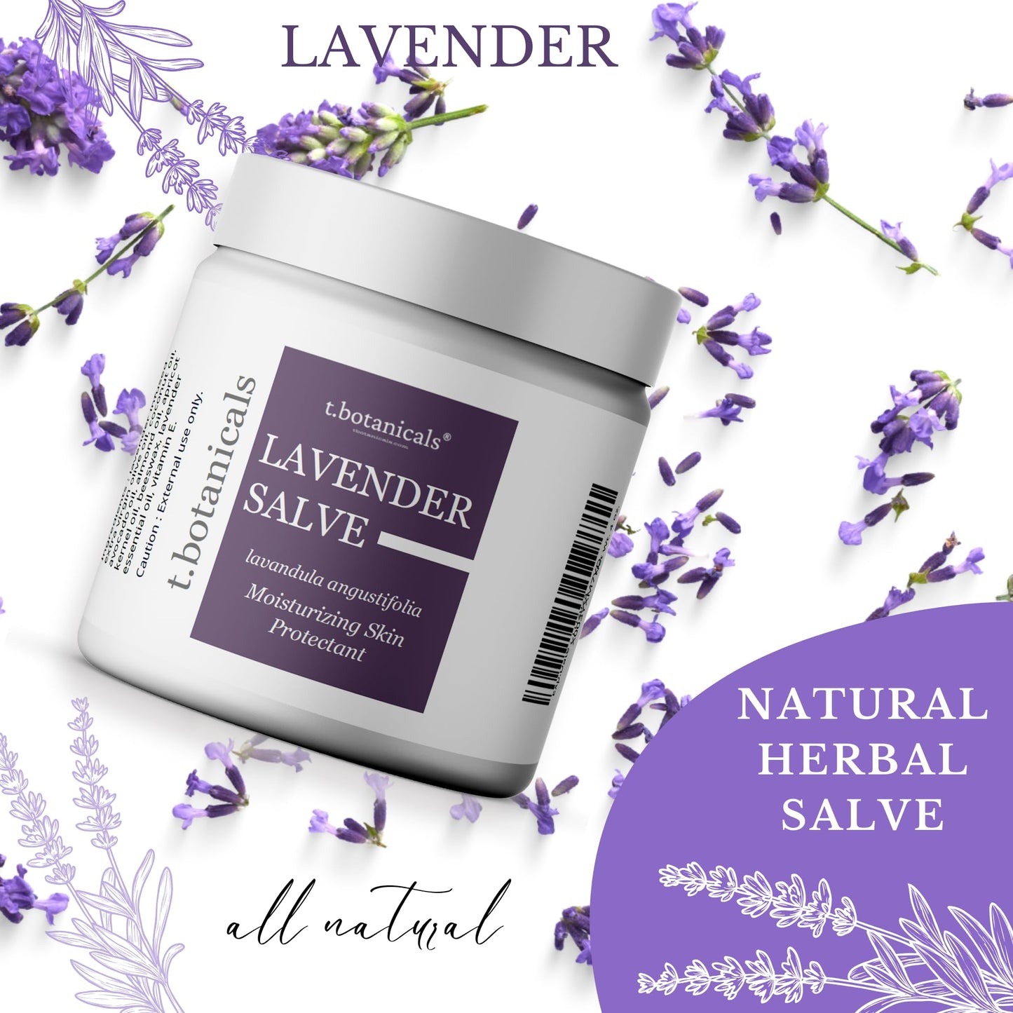 Lavender Salve, All Natural Moisturizing Lavender Balm, Skin Protectant Repair Ointment for Irritated Skin (4 oz)