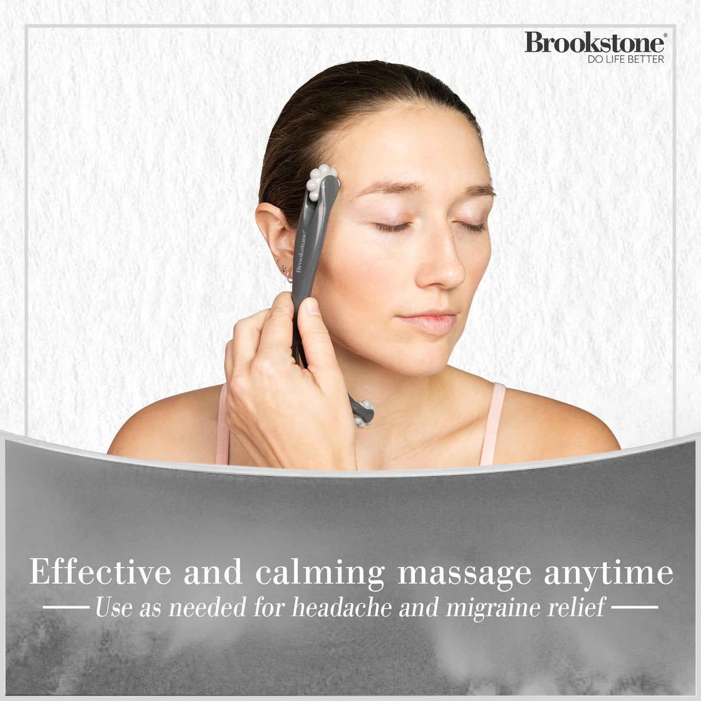 Brookstone Dual-Sided Scalp & Head Massager - Premium Scalp & Temple Relief - Roller Massager for Stress Relief & Relaxation - Ergonomic Massage Roller Tool (Grey)