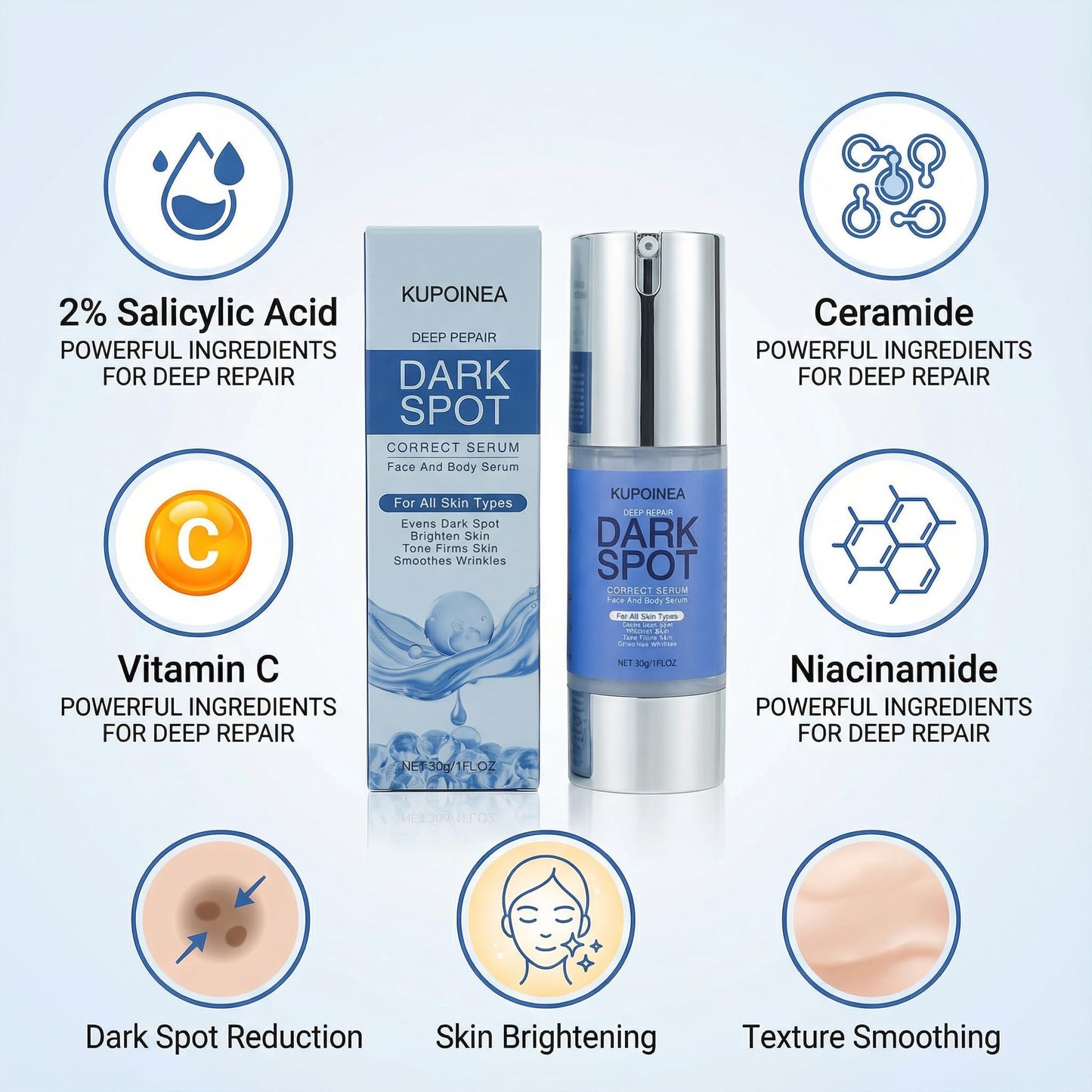 KUPOINEA Dark Spot Remover for Face and Body Serum: Advanced Formula Spot Corrector Cream with Niacinamide ，Age Spot Sun Spot Freckles Melasma Brown Spot - for Women and Men (1.0 Fl Oz) (2)