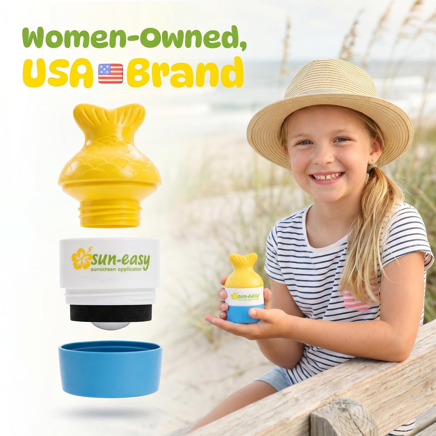 Sun-Easy Sunscreen Applicator for Kids and Family, Refillable, Quick & Easy Roller Application with Sponge, Mess-Free Sunscreen Lotion Toy, 80 ml Fish Pink Cap