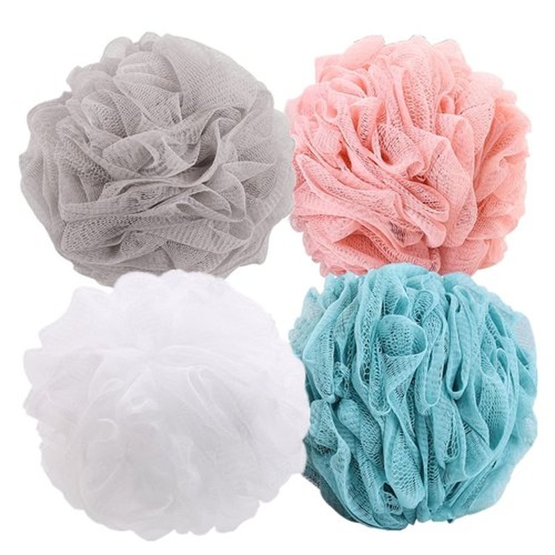 BTYMS 4 Pieces Loofah Sponges for Shower, 75 Gram Large Shower Puffs Bath Scrunchies Exfoliating Bath Sponges for Body