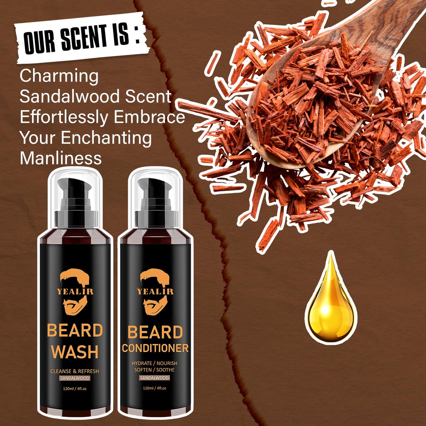 Beard Wash and Conditioner & Silicone Beard Brush Set w/Argan & Jojoba Oils - Reduce Beard Itchy, Dandruff, Beard Shampoo, Softens & Strengthens & Shine - 2 x 4 Fl Oz 120ML