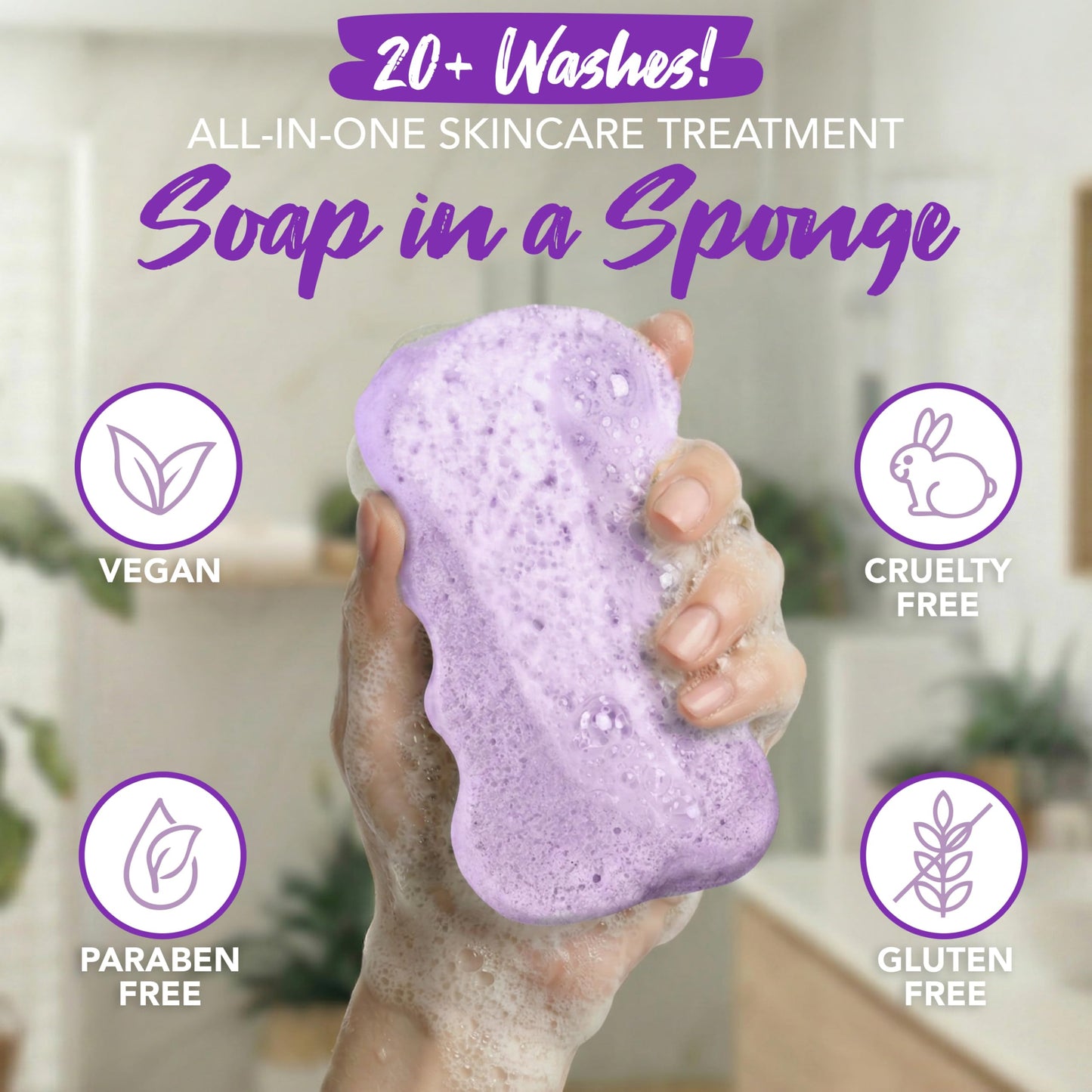 Spongeables Body Wash in a 20+ Wash Sponge, Acai Berry, 1 Count