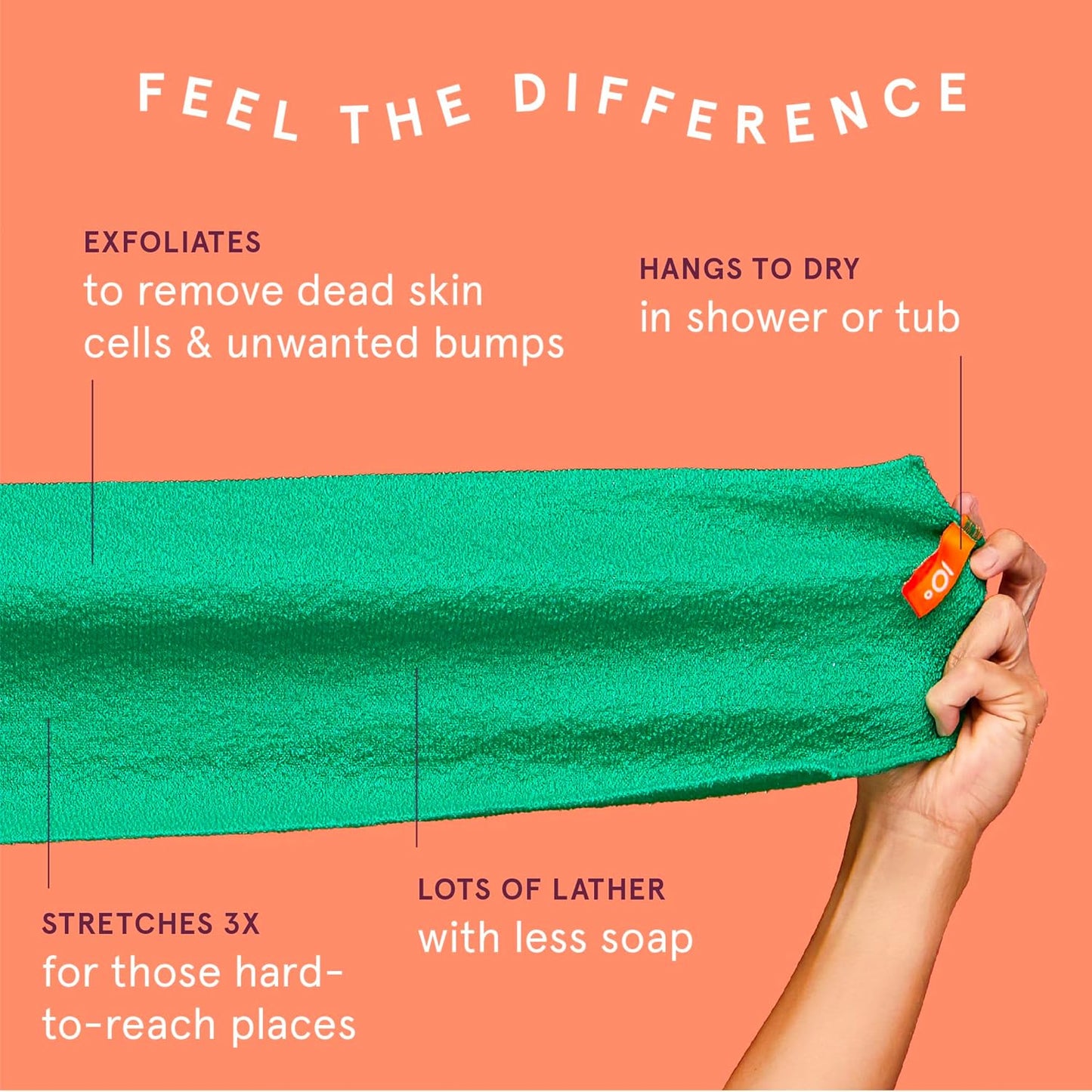 Cleanlogic Body Exfoliating Cloth, Stretchy Organic Sustainable Cotton Exfoliator Bath and Shower Washcloths, Reusable Daily Skincare Tool, 3 Count