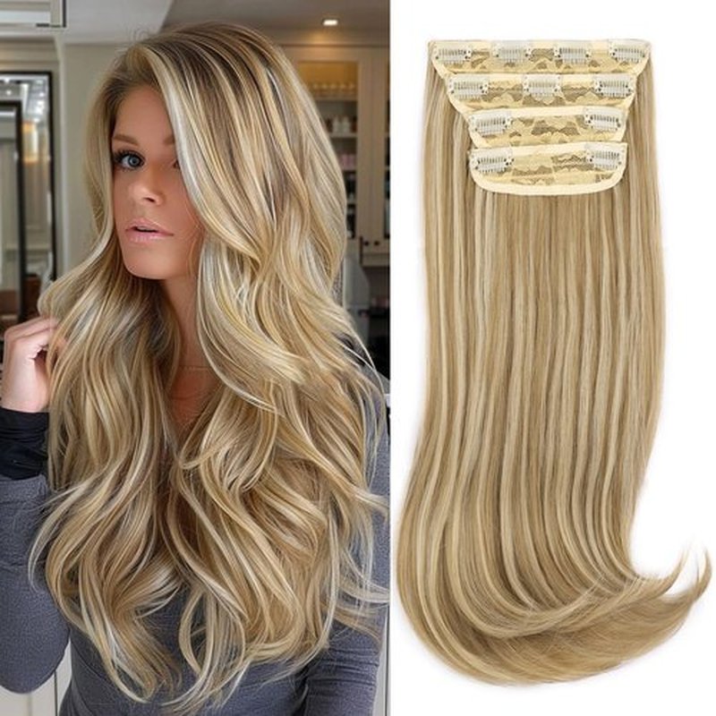 FREEMEIGE Clip in Hair Extensions Blonde Hair Extensions Stright Layered Hair Extensions 20 Inch Thick Long Invisible Lace Weft Hair Extensions for Women