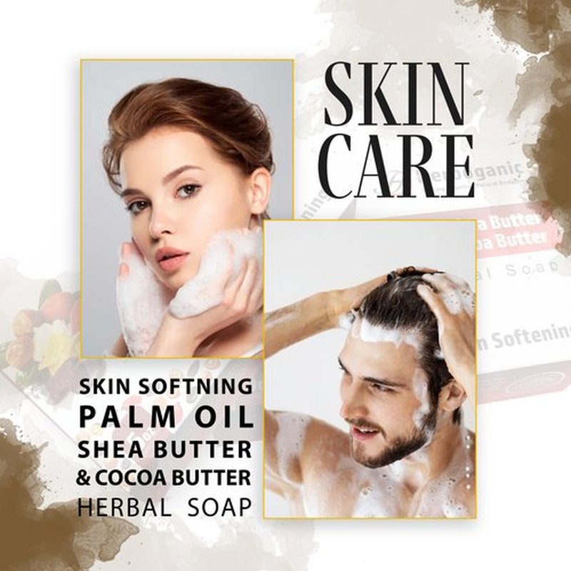 HERBOGANIC Palm oil, Shea Butter and Cocoa Butter Herbal Soap | Pack of 3 of 5oz soap Bar | Natural Bar Soap for Face and Body | Hydrating and Nourishing | Suitable for Men and Women