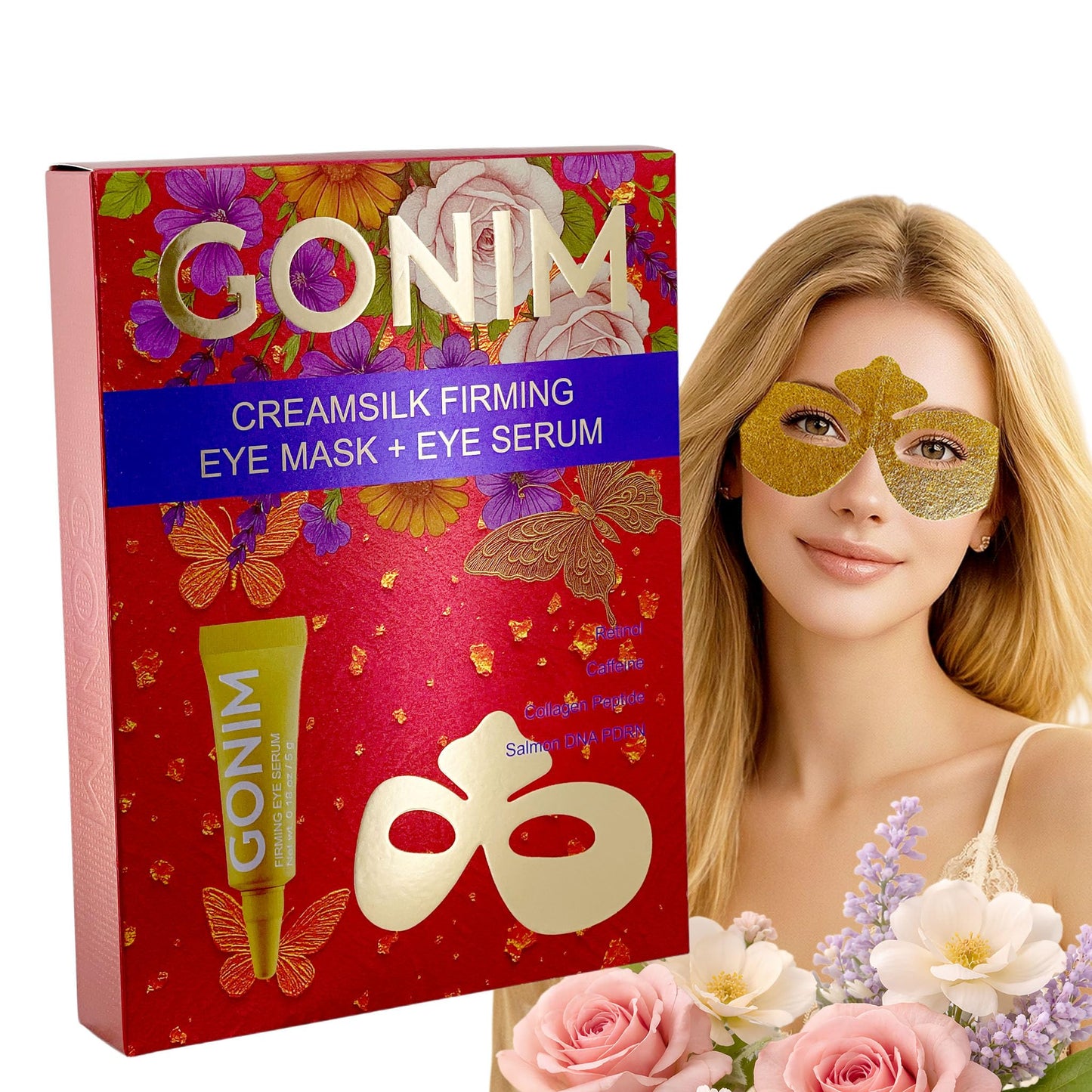 GONIM Under Eye Patches PDRN Eye Wrinkle Patches with Eye Serum, Retinol Collagen Eye Masks for Puffy Eyes and Dark Circles, Anti Aging Cream-Silk Texture Under Eye Mask, Gifts for Women 4 pcs