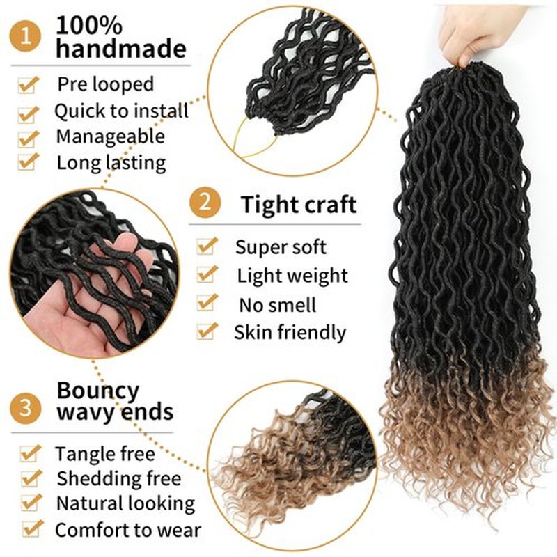 Faux Locs Crochet Hair 18 Inch 6 Packs Ombre Goddess Locs Crochet Hair For Black Women Pre Looped Faux Locs With Curly Ends Synthetic Loc Hair Extensions(1B/27, 18 Inch, 6 Packs)