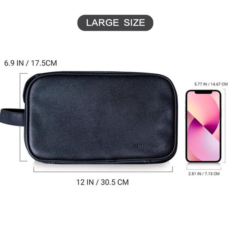 Elviros Toiletry Bag for Men, Large Travel Shaving Dopp Kit Water-resistant Bathroom Toiletries Organizer PU Leather Cosmetic Bags