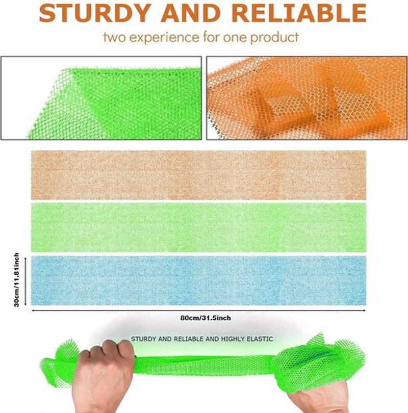 3 Pieces African Bath Sponge African Net Long Net Bath Sponge Exfoliating Shower Body Scrubber Back Scrubber Skin Smoother,Great for Daily Use (Orange、Blue、Green)