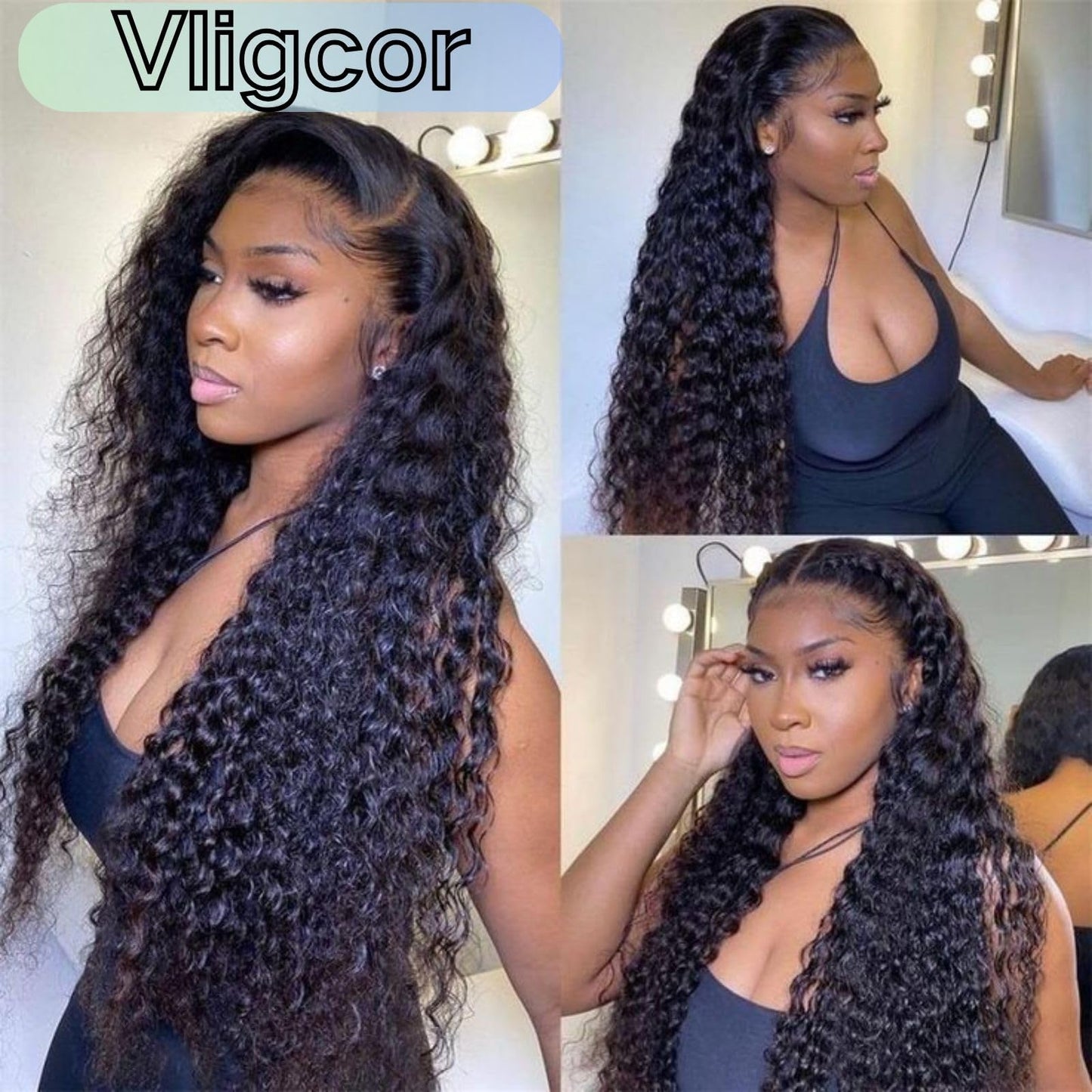 Deep Wave Human Hair Bundles 16 Inch Brazilian Deep Wave Curly Bundles 100% Unprocessed Virgin Remy Deep Curly Human Hair Bundles Wet and Wavy Double Weft Deep Wave Hair Bundles Natural Black