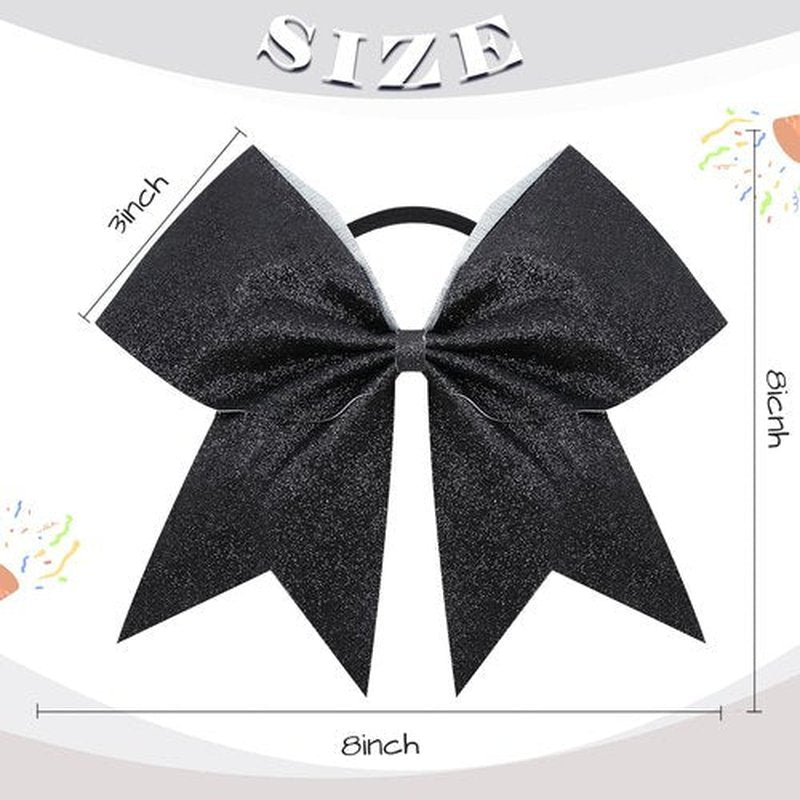 16PCS 8" Large Glitter Cheer Bows for Cheerleaders, CN Sparkly Hair Bows with Elastic Hair Ties Accessories for Teens Girls Women Cheerleading Softball Competition Sports (Black)