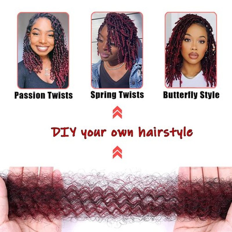 IXIMII 16 Inch Burgundy Springy Afro Twist Hair 3 Packs Red Pre-Separated Kinky Marley Twist Braiding Hair Soft Pre-Fluffed Synthetic Crochet Hair Extensions for Spring Twists Bomb Twists Style
