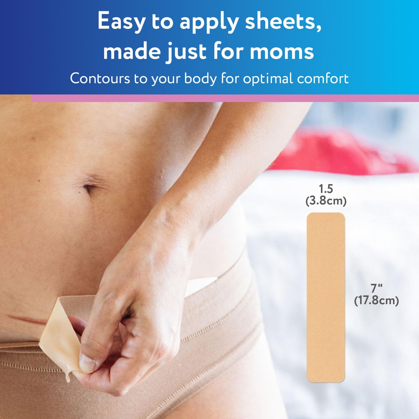 ScarAway Advanced Silicone Scar Sheets for C-Section, Reusable Strips (1.5” x 7”) for Hypertrophic and Keloid Scars from C-Section & Other Surgeries, 4 Sheets