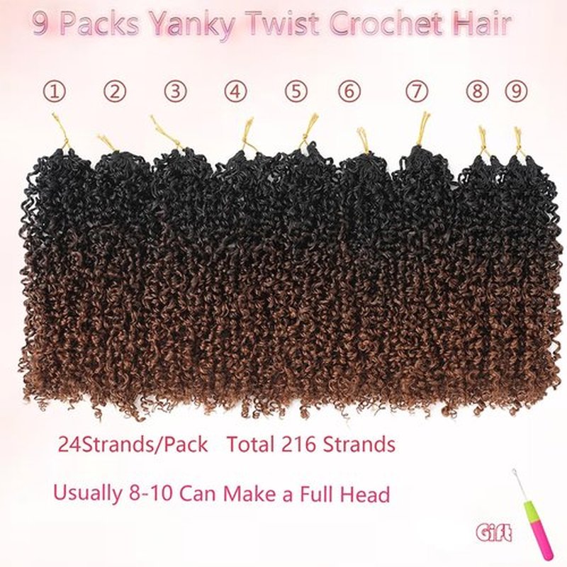 Fovbuty Yanky Twists Crochet Braids Hair Bohemian Ombre Brown Small Passion Twists Hair Senegalese Spring Twist Crochet Hair with Curls Synthetic Marlybob Crochet Braids Hair Extensions 1B/30#-9pack