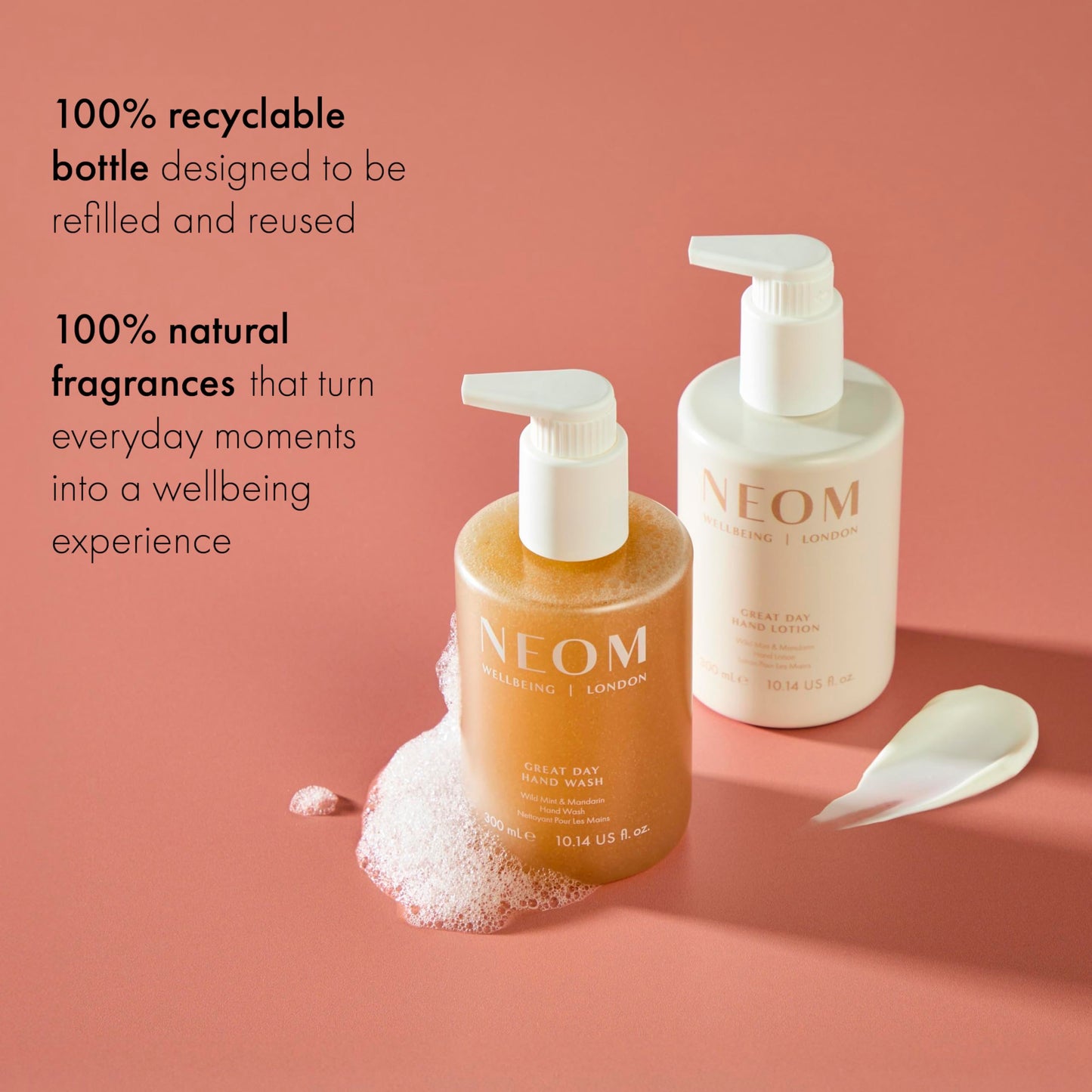 Neom Great Day Hand Lotion, 300ml | Wild Mint & Mandarin I 7 Essential Oils I 100% natural fragrances I 100% recyclable bottle I Luxurious formula I Hydrating