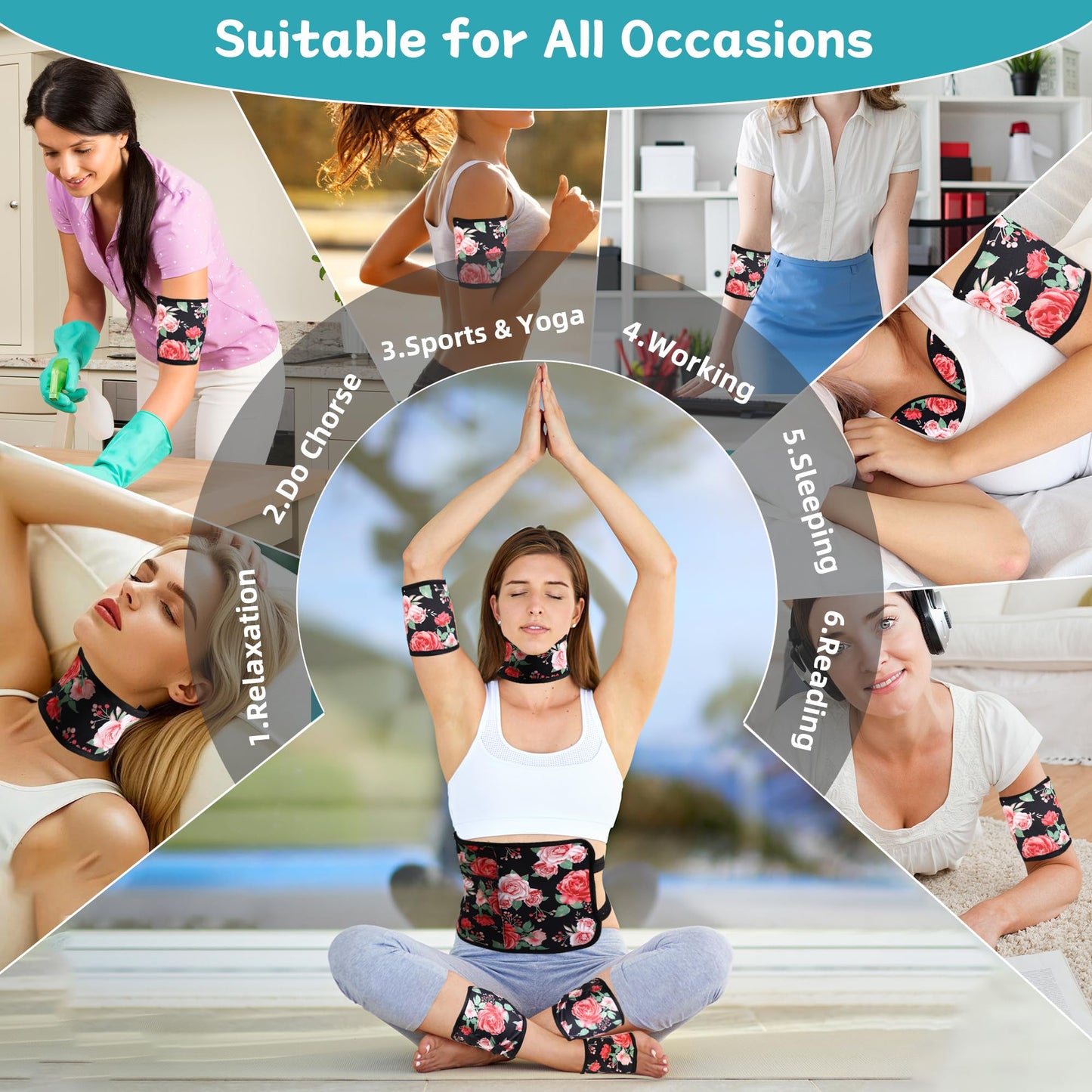 Castor Oil Pack Wrap Organic Cotton for Stomach Neck Belly Chest Knee Feet, 9 Pcs Adjustable Elastic Straps Castor Oil Wrap, Reusable Caster Oil Packs with Laundry Bag, Machine Washable Anti Oil Leak