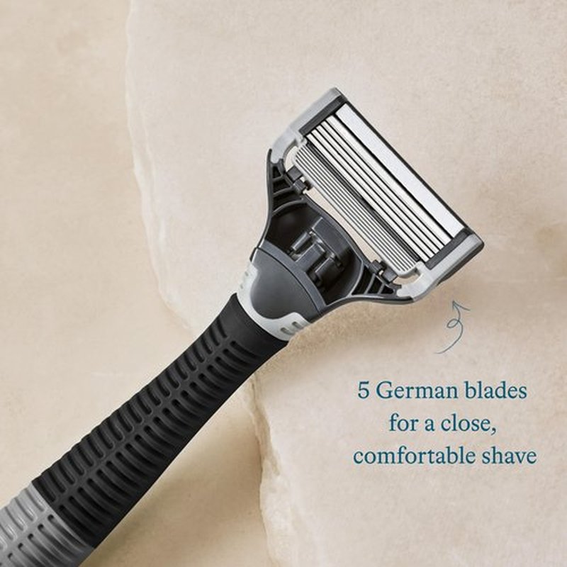 Harry's Razors for Men, 1 Handle (Charcoal) and 4 Razor Blade Refills with German Engineered 5-Blade Technology, 2 oz. Foaming Shave Gel, Travel Blade Cover- Holiday Gift for Men