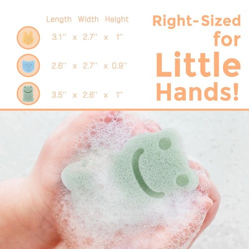 myHomeBody Konjac Baby Sponge for Bathing, Cute Shapes Natural Kids Bath Sponges for Infants, Toddler Bath Time, Natural and Safe Plant-Based Konjac Baby Bath Toys, 3pc. Set: Rabbit, Frog, Bear face