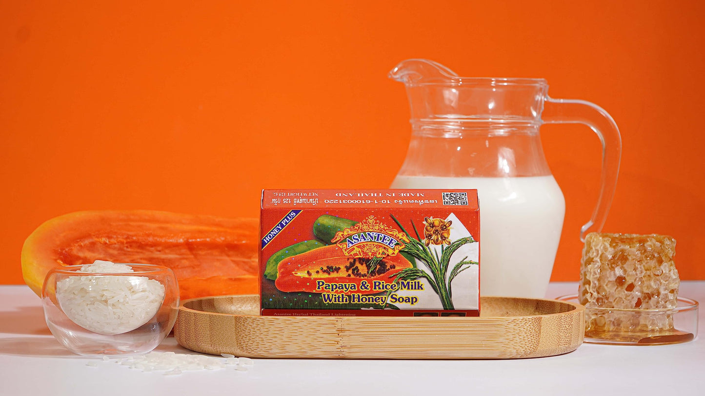 ASANTEE Papaya & Rice Milk with Honey Cleansing Soap 125 Grams (Pack of 1)