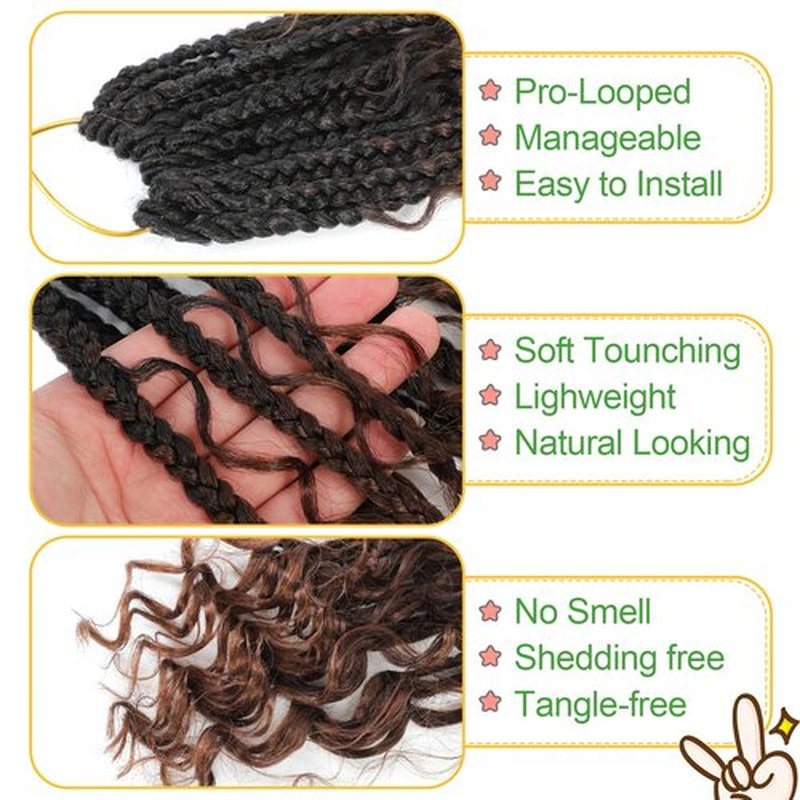 Fulcrum Goddess Box Braids Crochet Hair 12 Inch, 9 Packs Box Braids Crochet Hair for Women, Crochet Braids with Curly Ends (12Inch, 1B/4/30#)