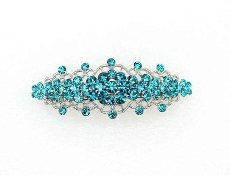 Faship Gorgeous Teal Rhinestone Crystal Floral Hair Barrette Bridal Wedding Party