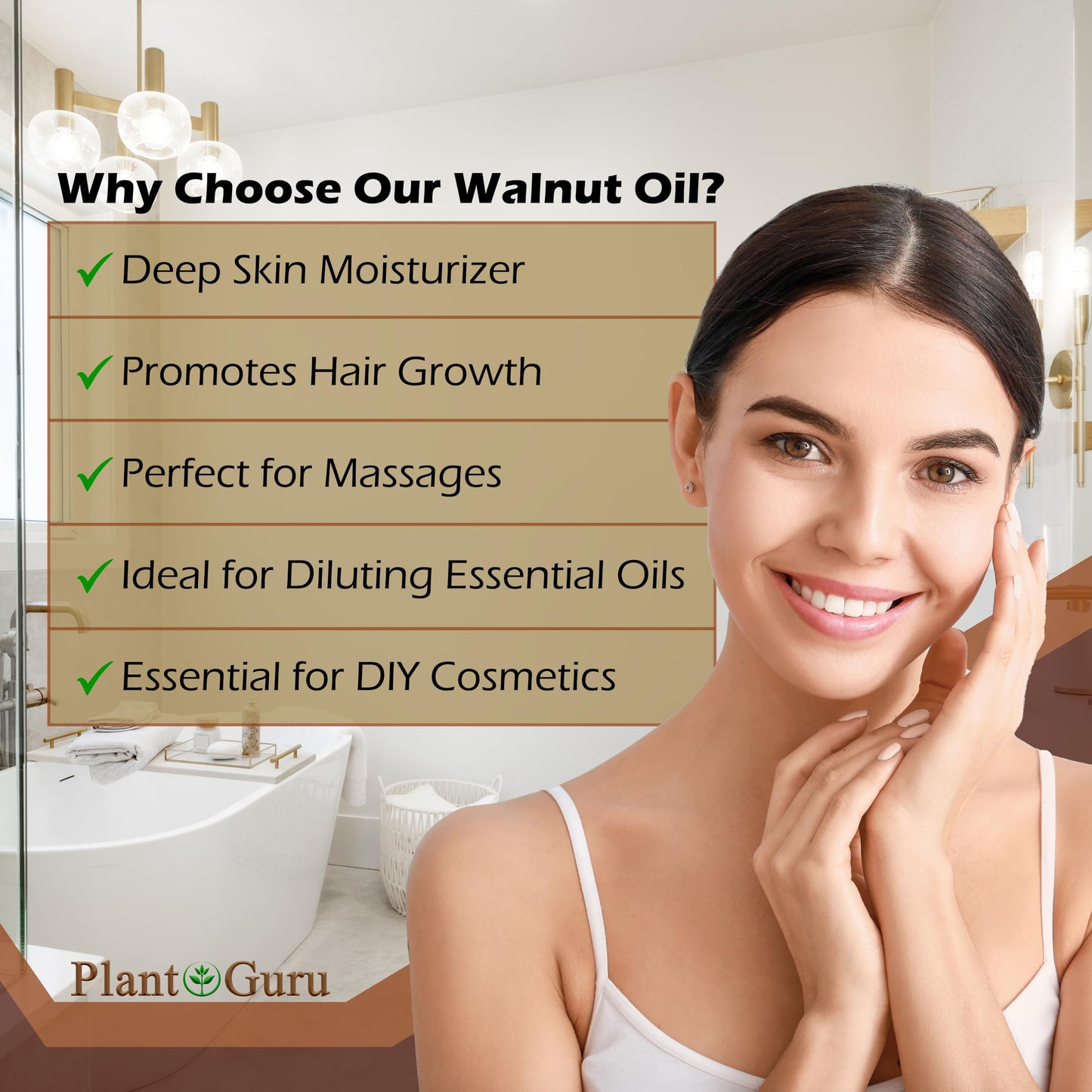 Plant Guru Walnut Oil 16 fl. oz. - Cold Pressed 100% Pure Natural - Skin, Body, Face, and Hair Growth Moisturizer. Great For Creams, Lotions, Lip balm and Soap Making.