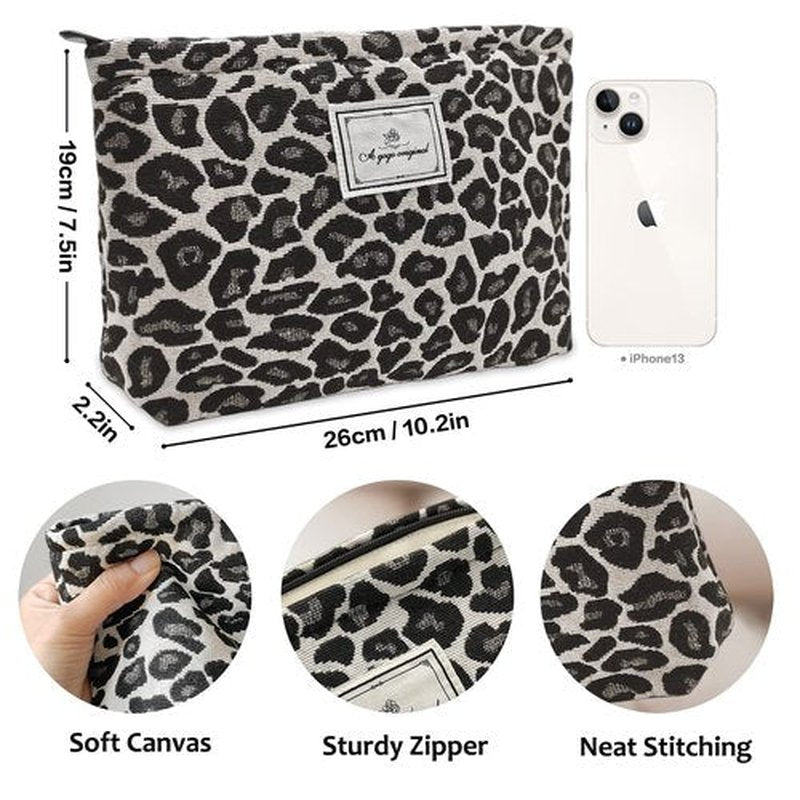 STARDW Leopard Print Makeup Bag Cosmetic Bags for Women and Girls,Travel Makeup Bag Large Capacity Canvas Makeup Bag,Makeup Organizer Bag Zipper Pouch (Gray Leopard)