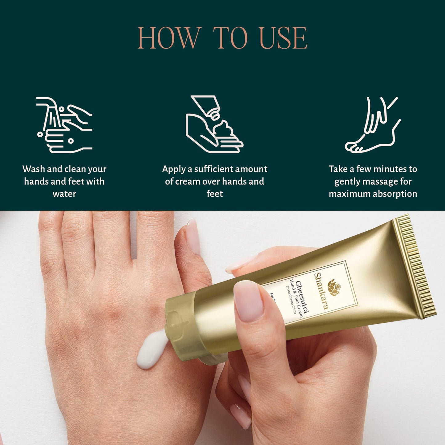 Shankara Gheesutra Hand and Foot Cream with 100X Washed A2 Ghee, Moringa, and Bamboo to Hydrate and Nourish Chapped, Dry Feet and Hands – Ayurvedic Foot Care for All Skin Types