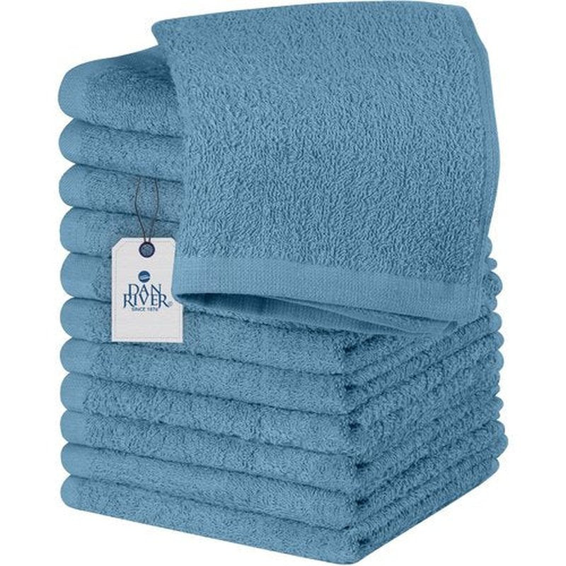 DAN RIVER 100% Cotton Washcloths 12 Pack Premium Quality Face and Body Cloth, Quick Dry Essential Towels for Bathroom, Hand, Kitchen & Cleaning, Baby Washcloths | 12X12 in | 400 GSM | M.Blue