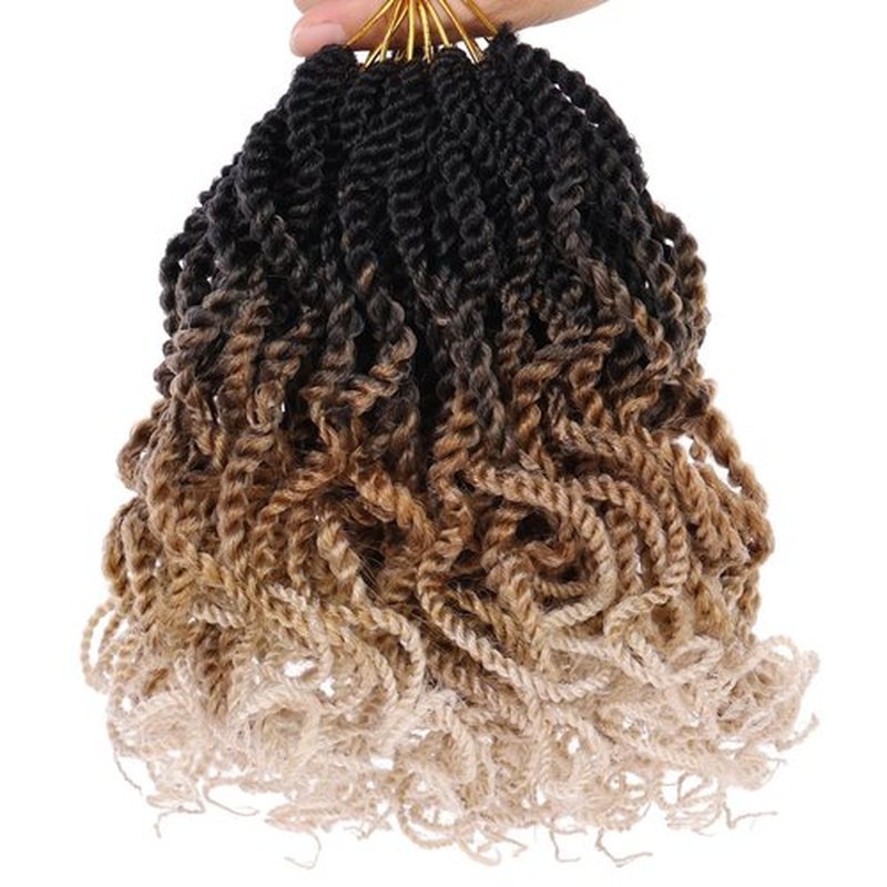 Leeven 6 Inch 8 Packs Wavy Senegalese Twist Crochet Hair with Curly Ends Ombre Blonde Pre Looped Small Hanava Twist 2 Strand Short Twist Hair 3 Tone Synthetic Crochet Braids for Women Girl Kids