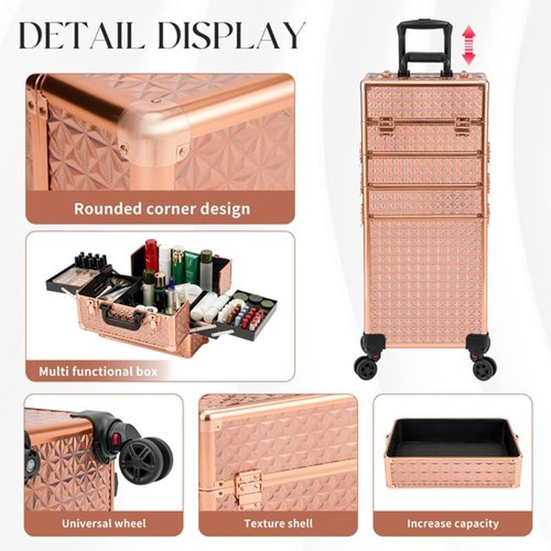 Leeora&Leekoo Portable Multi-Storey Nail Case for Nail Tech Organizer - Wheels Makeup Case Organizer, Cosmetic Case, Makeup Train Case, Make Up Case (Rose Gold)