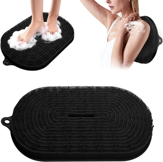Wall Back Scrubber - Silicone Exfoliating Bath Mat with Non-Slip Suction Cups | 20.9"x13.8" Black