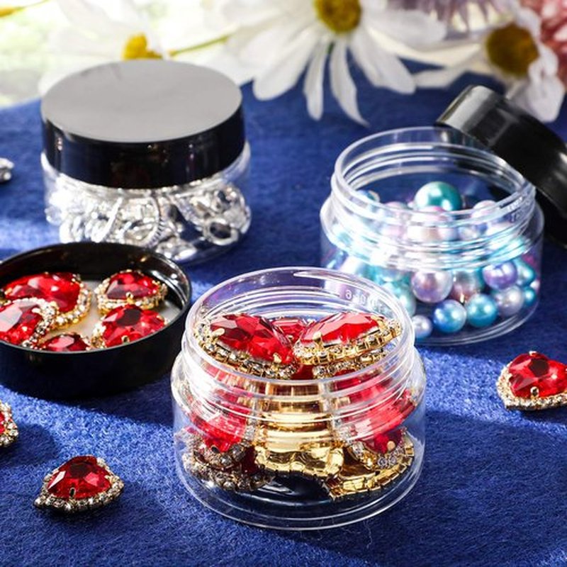 6 Pack Clear Container with Lids Small Plastic Pot Jars Wide Mouth Round Leak Proof Plastic Container Jars with Lid for Travel Storage, Eye Shadow, Nails, Paint, Jewelry (6 oz, Black)