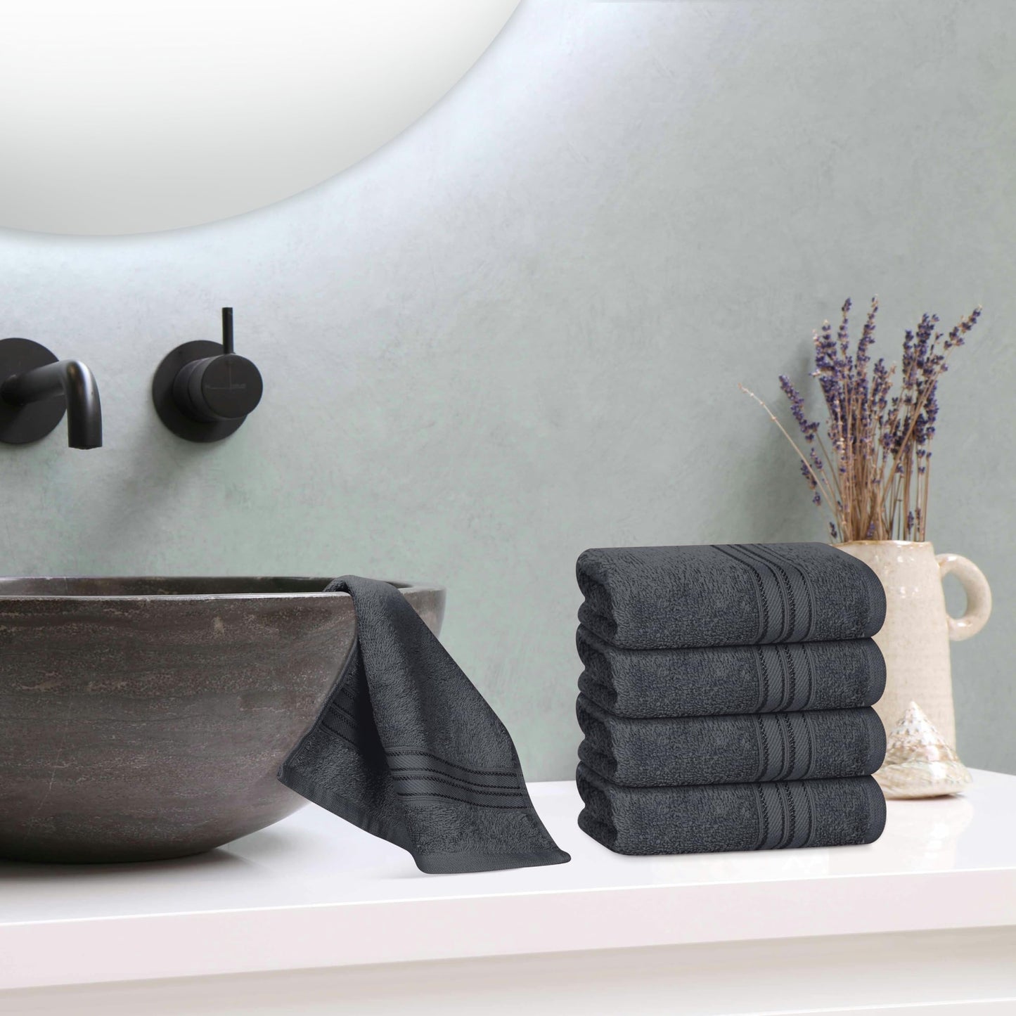 BOUTIQUO Ultra Soft Cotton Washcloths, Contains 12 Piece Face Cloths 12x12 inch, Ideal for Everyday use Face Towels, Compact & Lightweight Multi Purpose Washcloths - Charcoal Grey