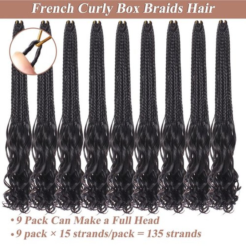 RuiYok 9 Packs French Curl Crochet Braids 14 Inch Black Crochet Hair Pre Looped Goddess Box Braids with Bouncy Curly Ends Synthetic French Curly Braiding Hair for Women