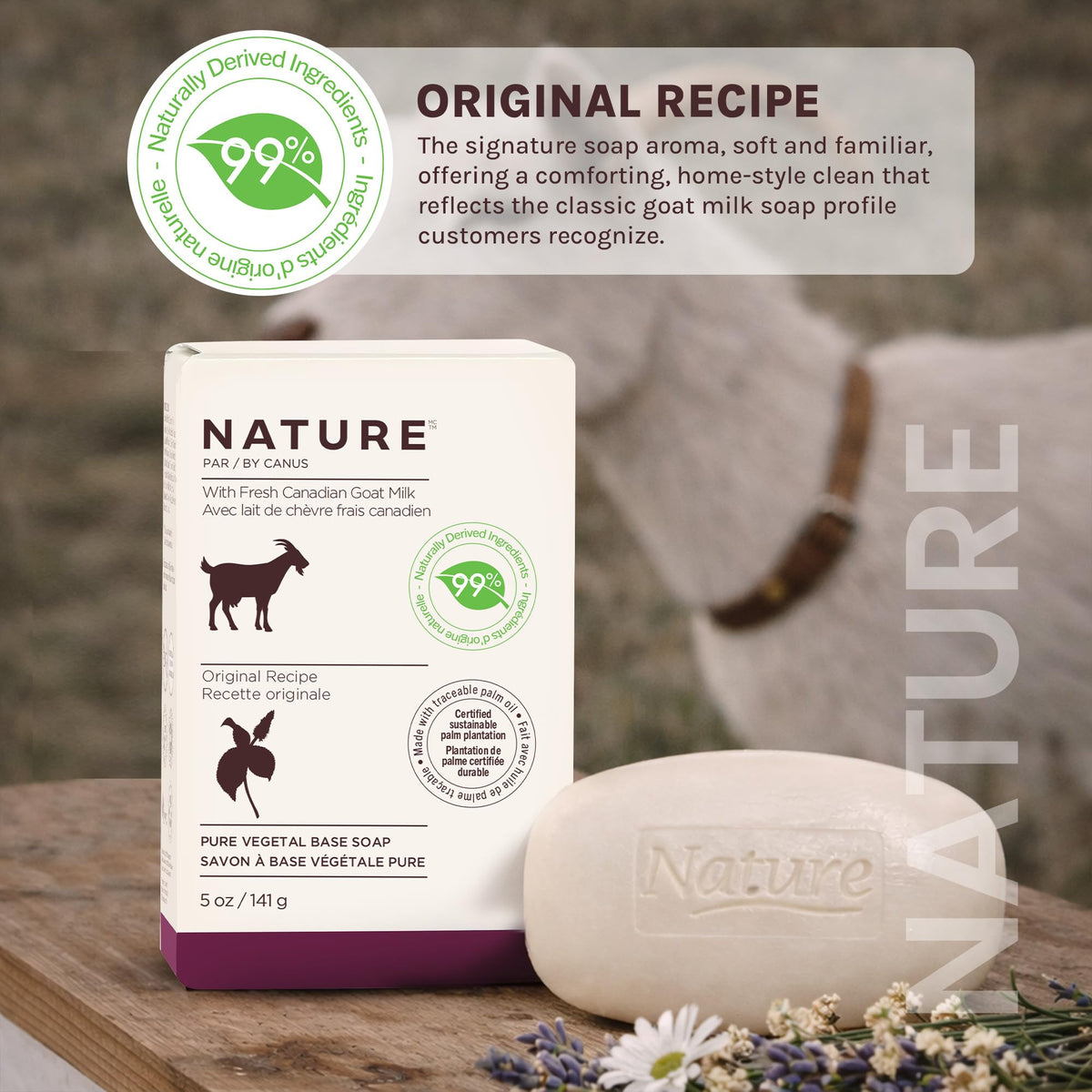 Nature Goat Milk Bar Soap, ORIGINAL (12-Pack), 5 oz (141 g), With Fresh Goat Milk, Vitamin A, B3, Potassium, Zinc & Selenium, Moisturizing Body Soap