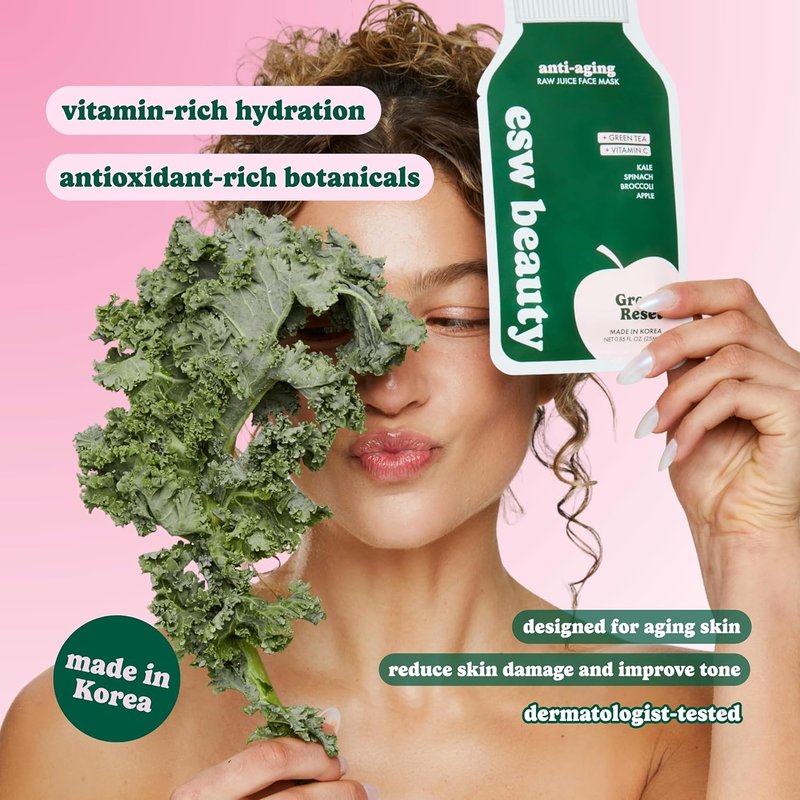 ESW Beauty Green Reset Anti-Aging Face Mask | Vitamin C, Hyaluronic Acid & Kale for Collagen Support, Hydration & Smooth Skin