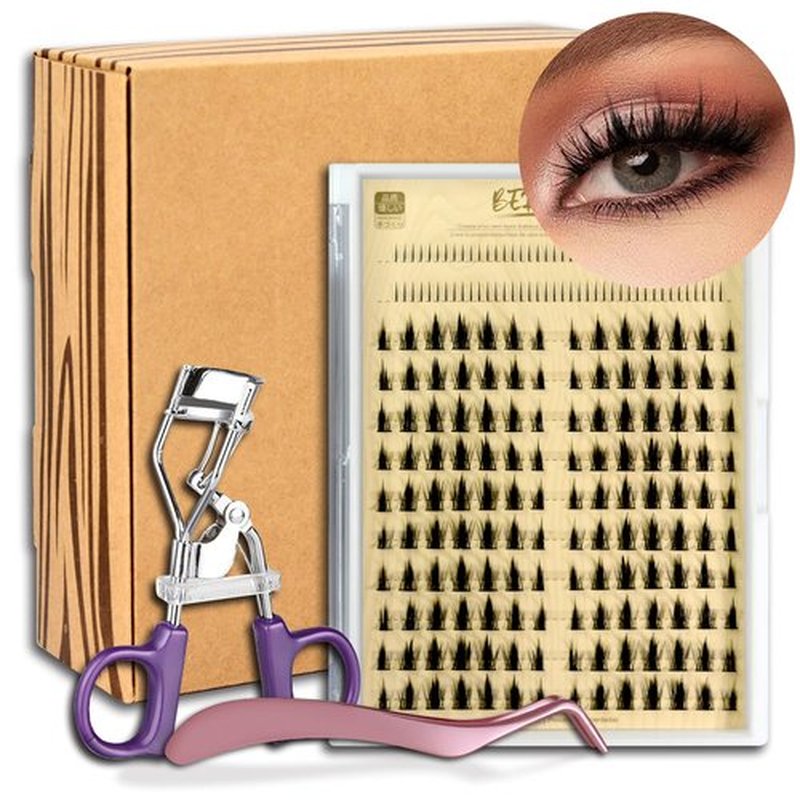 Bershnor Individual Lashes, Natural Asian Manga Eyelash Clusters and Bottom Lashes For Home DIY, Include Lash Curler and Tweezer