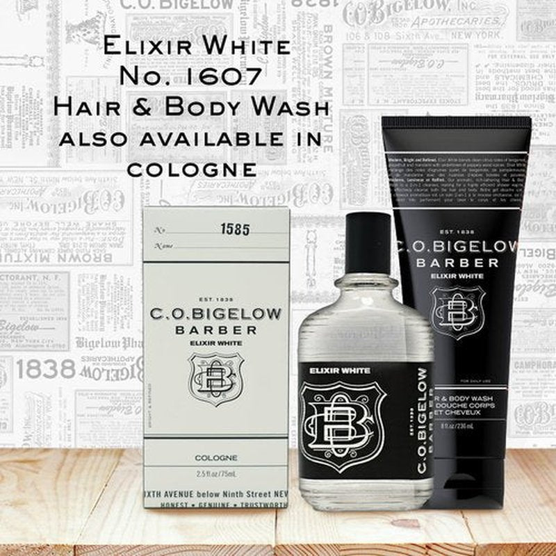 C.O. Bigelow Men's Hair and Body Wash, Elixir White, No. 1607, 8 fl oz, Mens Body Wash & Shampoo, Citrus & Bergamot Moisturizing Mens Shampoo & Body Cleanser