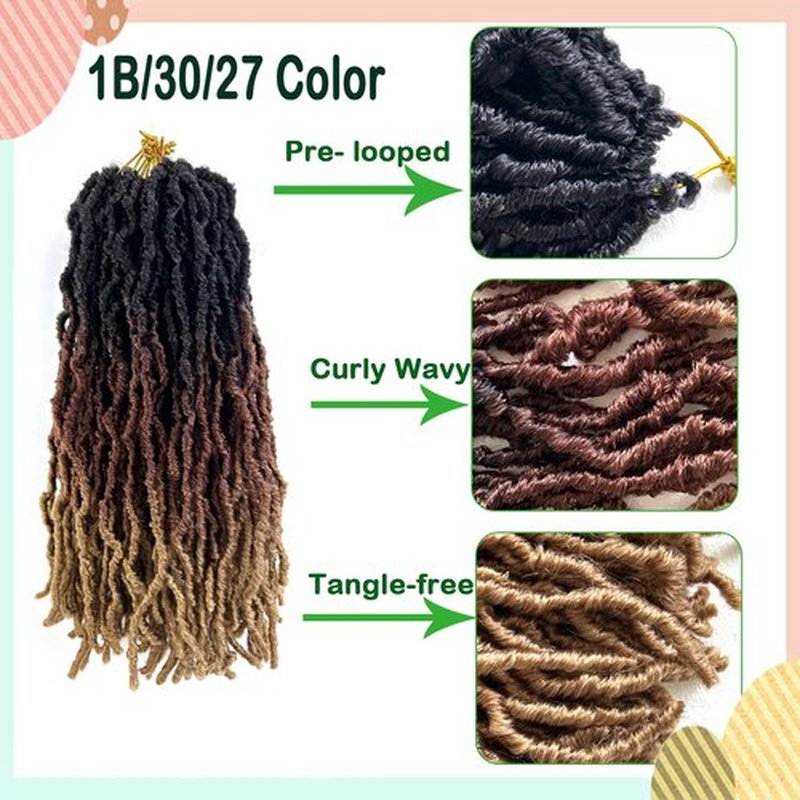 Ombre Faux Locs Crochet Hair 14 Inch New Soft Locs 8 Packs Pre-looped Crochet Braids Short Soft Goddess Locs Curly Wavy Croceht Hair for Women(1B/30/27, 8packs)