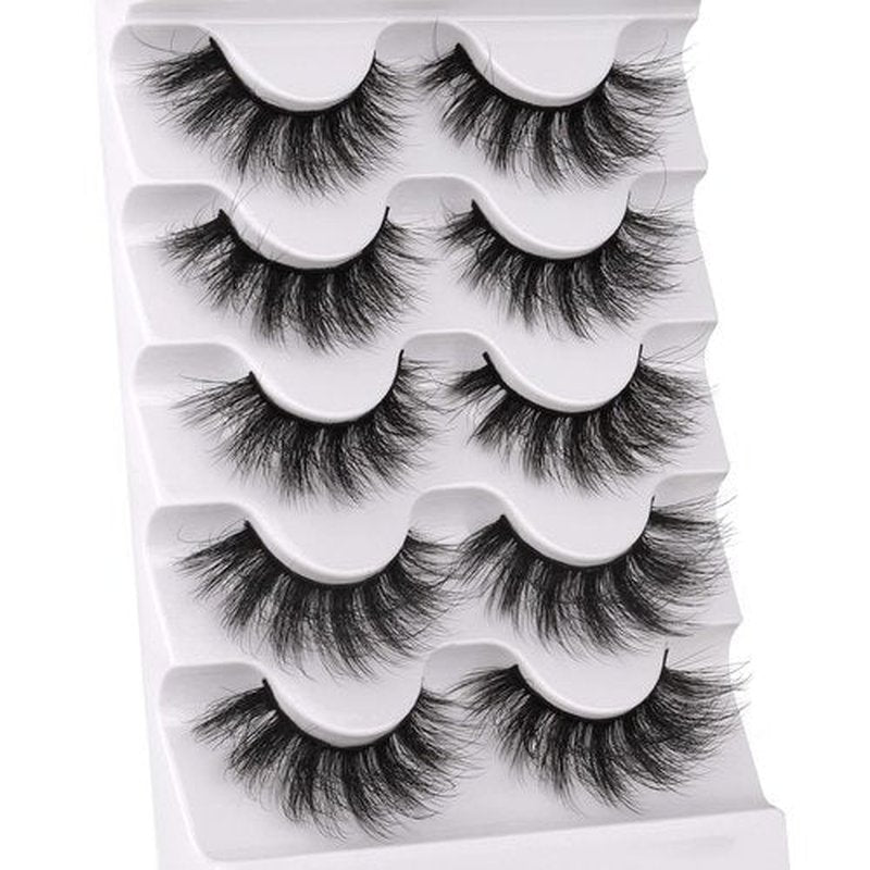 JIMIRE Fake Eyelashes Fluffy Wispy Faux Mink Lashes Pack 9D Thick Volume Mink Eyelash 5 Pairs Pack