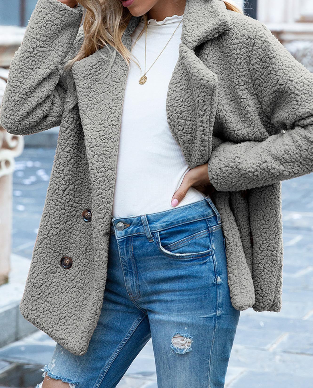 BIVENANT ladies cozy winter teddy bear coats for women Grey cute fuzzy fleece Short sherpa jacket women 24 fashion oversized faux fur jackets christmas gifts for women