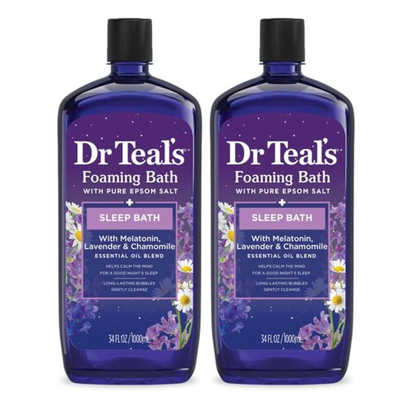 Dr Teal's Foaming Bath with Pure Epsom Salt, Sleep Blend with Melatonin, Lavender & Chamomile Essential Oils, 34 fl oz (Pack of 2) (Packaging May Vary)