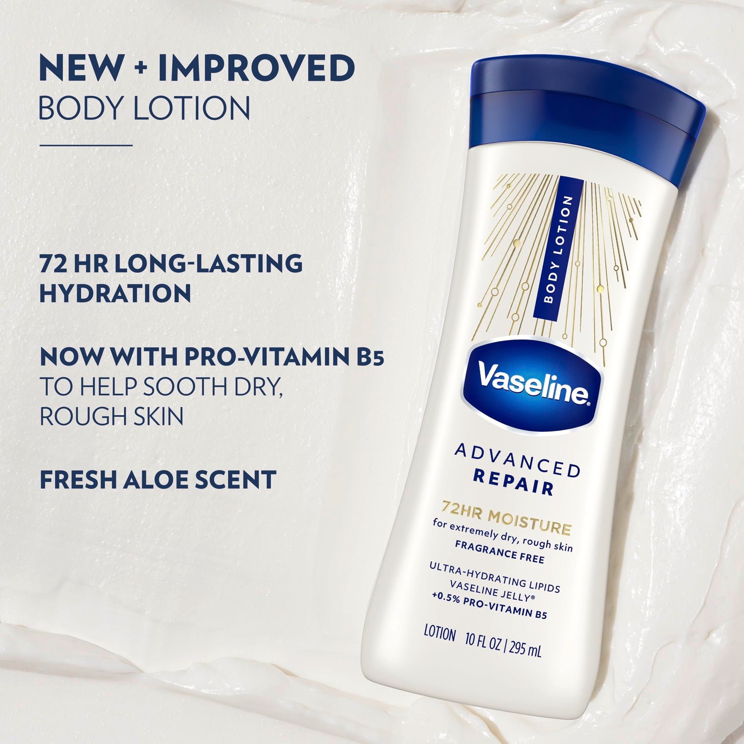 Vaseline Intensive Care Body Lotion for Dry Skin Advanced Repair Unscented Lotion Made with Ultra-Hydrating Lipids + Vaseline Jelly to Repair Extremely Dry Skin 10 oz