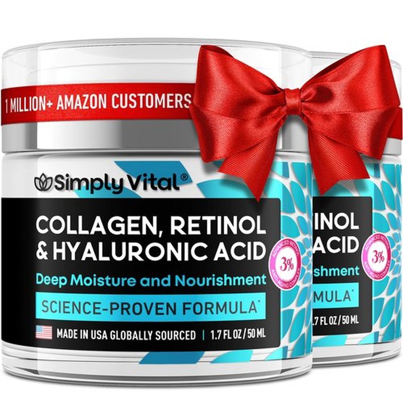 SimplyVital Collagen Face Moisturizer - Anti-Aging Retinol Cream for Face, Neck & Décolleté with Hyaluronic Acid - Made in USA, Daily Moisturizer Face Cream, 2-Pack