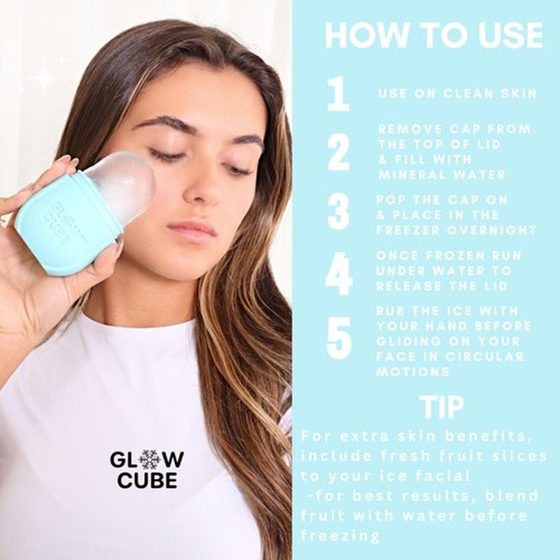 Glow Cube Ice Roller For Face Eyes and Neck To Brighten Skin & Enhance Your Natural Glow/Reusable Facial Tool to Tighten & Tone Skin & De-Puff The Eye Area (Pastel Blue)