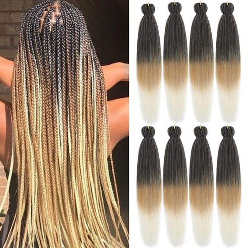 Liang Dian Pre-Stretched Braiding Hair 28 Inch 8 packs Hot Water Setting Synthetic Hair Crochet Braiding Hair Extension (1B/27/613)