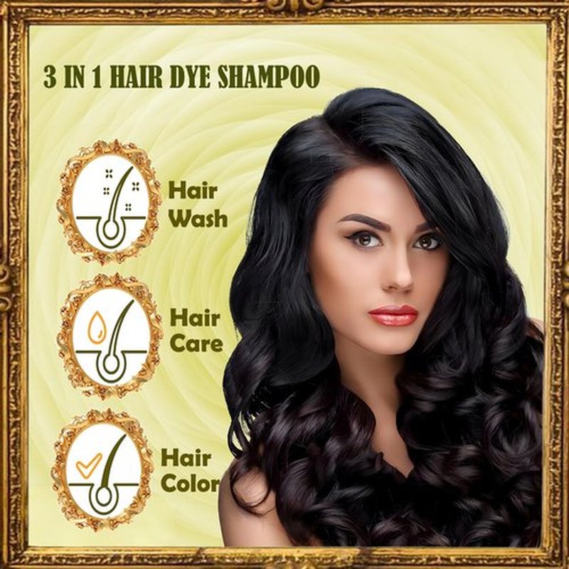 Black Hair Dye Shampoo 3 in 1 for Gray Hair Coverage - Instant Shampoo Para Pintar el Cabello for Women Men, Herbal Black Hair Color Shampoo Easy to Use & Long Lasting Champu Para Canas 16.90 oz