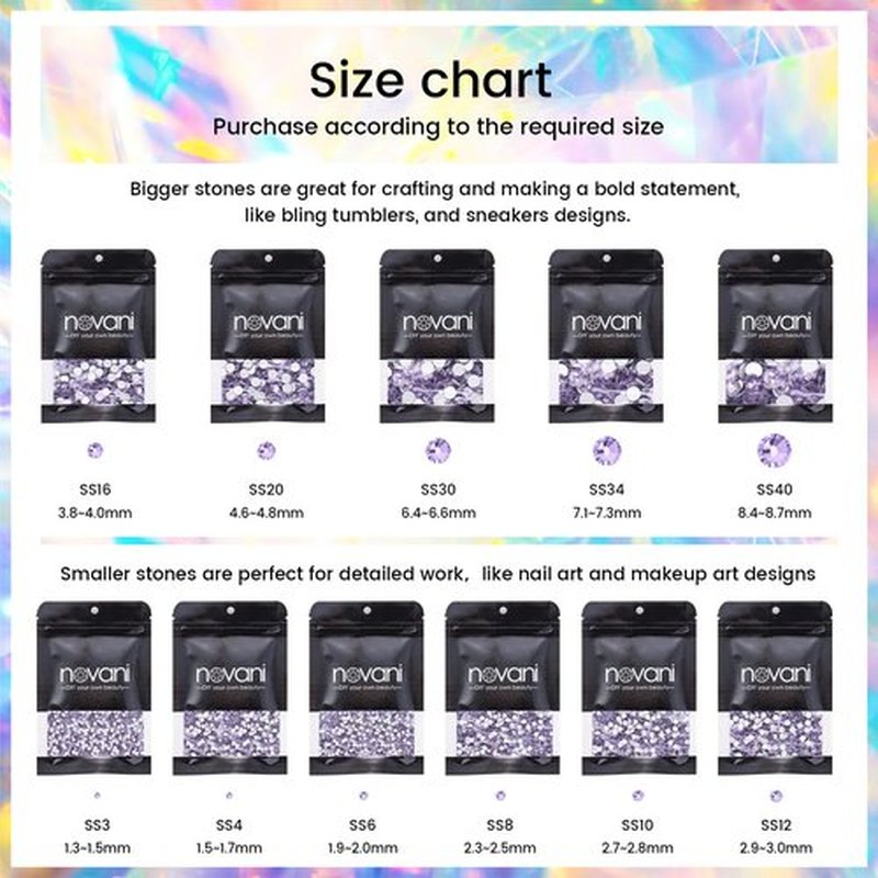 Novani Rhinestones 3000Pcs Flatback Crystal Round Loose Gemstones Glass Rhinestones for Crafts Makeup Nail Art Clothes Shoes DIY Decorations(SS8, 2.3-2.5mm,Lavender)